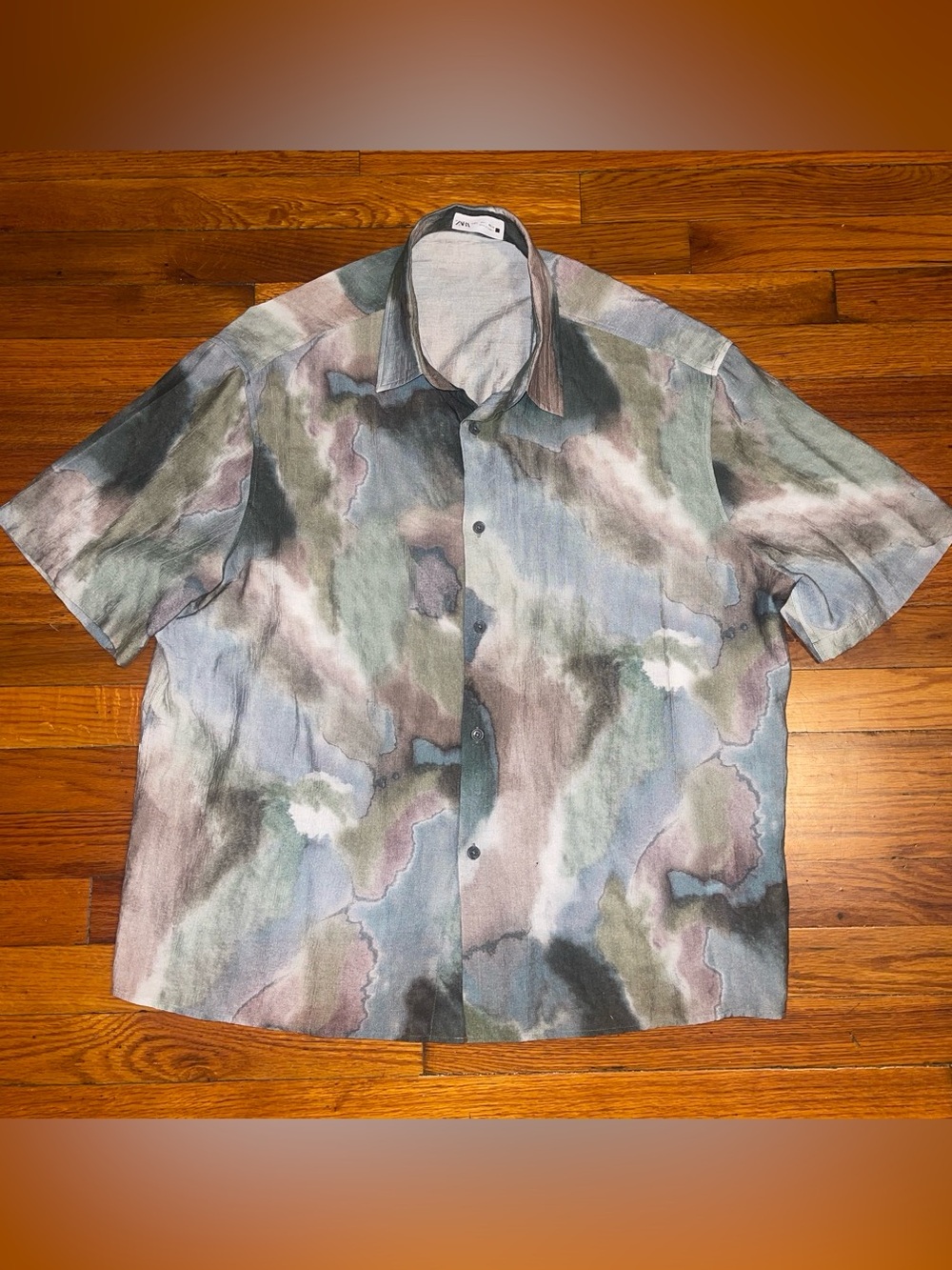 Zara Men's Short-Sleeve Button-Down Shirt - Olive Green, Gray, Taupe